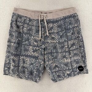 RVCA Board Shorts Mens 36 Blue Geometric Nature Print Surf Swim Trunks Beach